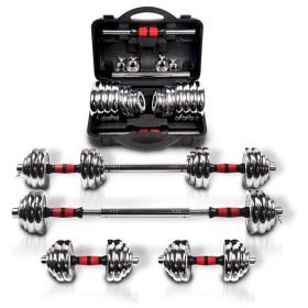 Adjustable Dumbbell Set With 3 in 1 Dumbbell Barbell Metal Connecting Rod, Chromed Weights, Hardcover Gift Box, Adjustable Weight Sets up to 110l