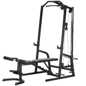 Smith Machine, Multi-Functional Power Cage w/ Adjustable Bench, Barbell Bar, Cable Pulley System, 15-Level Squat Rack