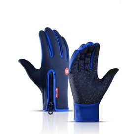 Winter Gloves Touch Screen Riding Motorcycle Sliding Waterproof Sports Gloves With Fleece (Option: Blue-XL)