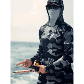 Fishing Hoodie Face Mask Neck Cover Sailing Shirt Summer Men Long Sleeve Sun Protection Hunting Jersey Camisa De Pesca Performance Fish Gear Beac (Option: M)