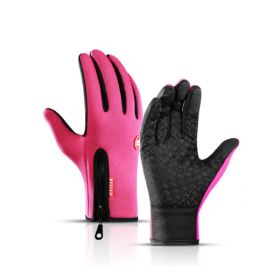 Winter Gloves Touch Screen Riding Motorcycle Sliding Waterproof Sports Gloves With Fleece (Option: Rose red-S)