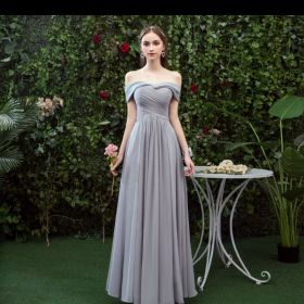 Bridesmaid Long Gray Bridesmaid Sisters Wedding Slimming Off-shoulder Banquet Dress (Option: Gray E-XS)