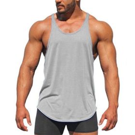 Men's Bodybuilding Stringer Tank Tops Y-Back Fitness Workout T-Shirts (Color: Gray, size: XS)