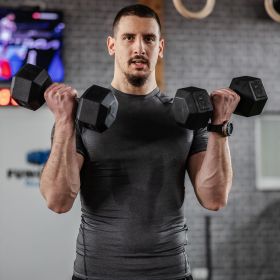 Rubber Hex Dumbbell Set 15lbs Pair for Home Gym Strength Training Black (Color: General)