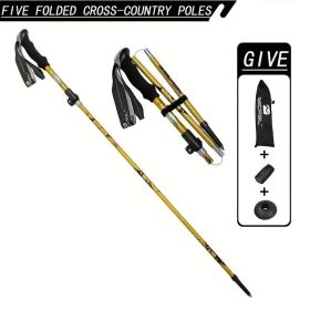 Five Section Folding Trekking Cane For Hiking And Walking - Lightweight 7075 Aluminum, Strong And Durable Outer Lock And High-density EVA Grip, M (Option: 1PCGoldenYellow)